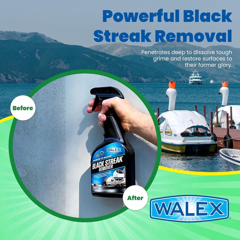 WALEX Premium RV/Marine Black Streak Remover - Powerful Exterior Cleaner for RVs, Campers, and Boats, Restores Original Shine, Removes Tough Stains & Scuff Marks, Easy Application, 1 Gallon - Image 1